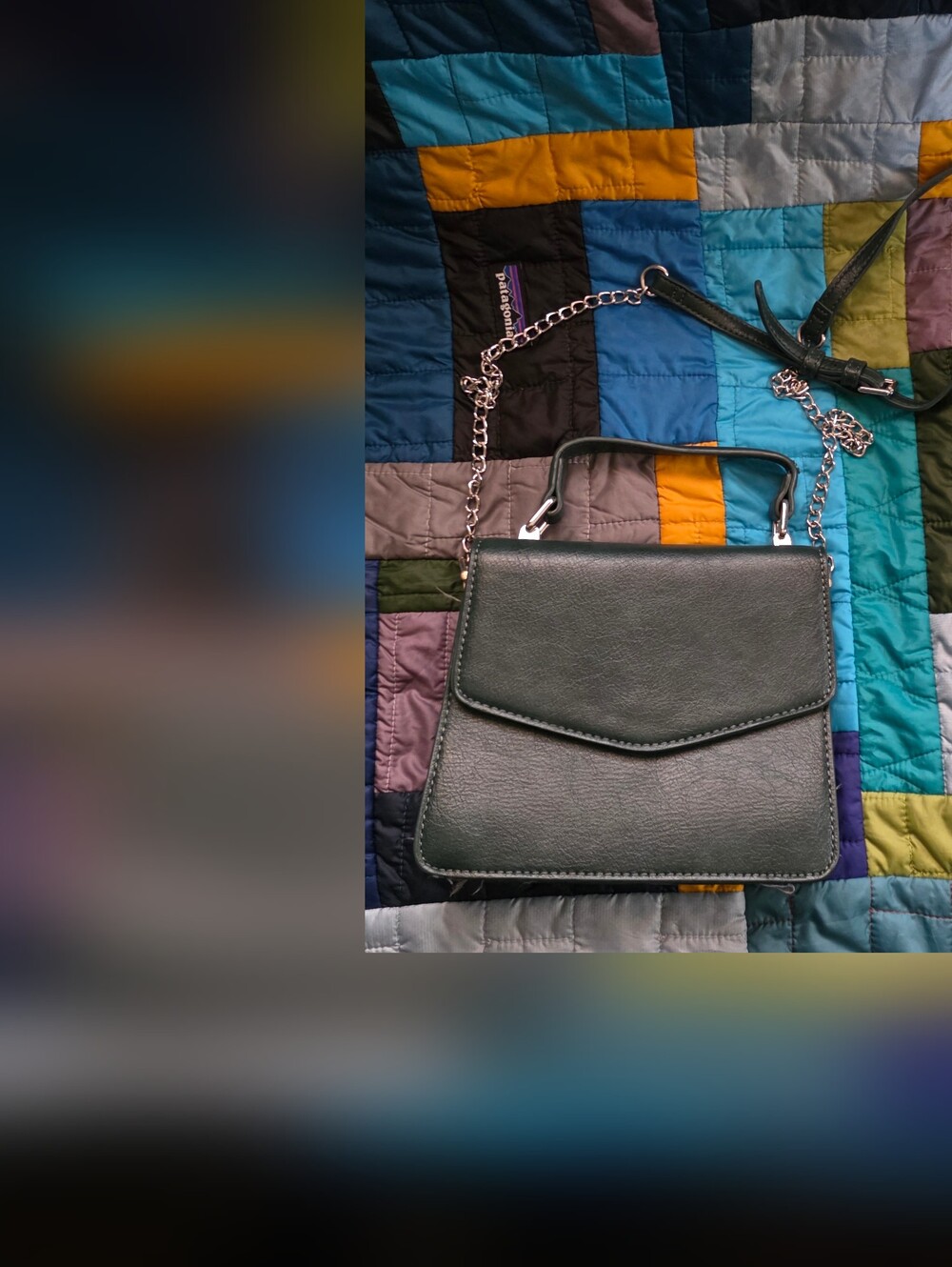 Unk Green Leather Crossbody Bag with Silver Chain